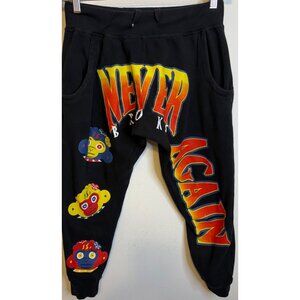 NBA Black Sweatpants Never Broke Again Streetwear Joggers Pants Men Size MEDIUM